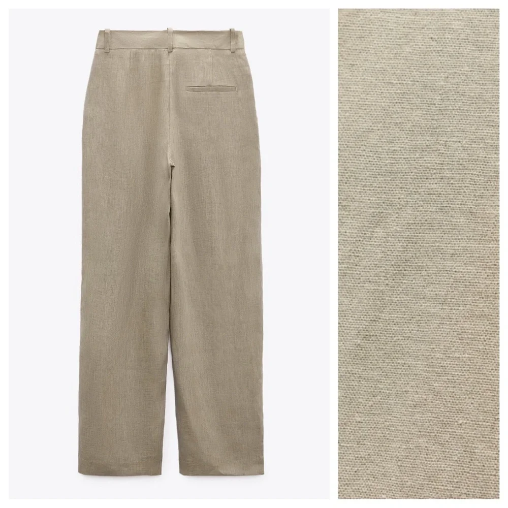 NWOT. Zara Beige Linen Blend Wide Leg Pants. Size S.